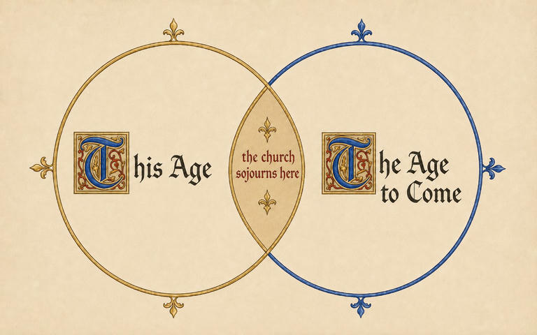 An illuminated diagram of the two ages: two overlapping circles marking this present age and the age to come, with the church in the overlap between them.